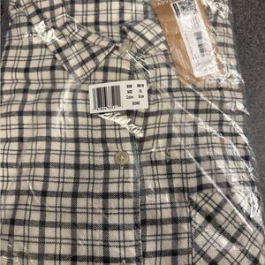 NWT Eddie Bauer Black and White Plaid Button Down Shirt